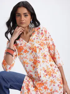 Anouk Rustic Floral Printed Straight V-Neck Kurta