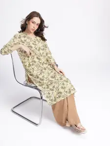 Anouk Rustic V-Neck Paisley Printed Straight Kurta