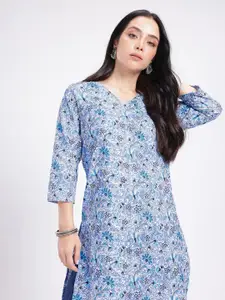 Anouk Rustic V-Neck Floral Printed Straight Kurta