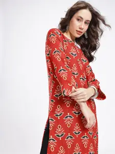 Anouk Rustic Keyhole Neck Floral Printed Straight Kurta