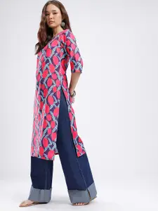 Anouk Rustic V-Neck Tropical Printed Straight Kurta