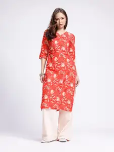 Anouk Rustic V-Neck Floral Printed Straight Kurta