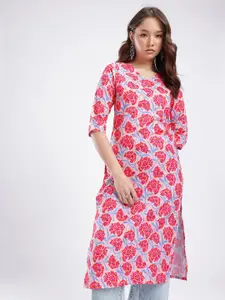 Anouk Rustic Floral Printed V-Neck Straight Kurta