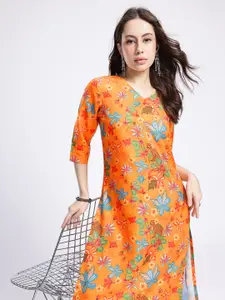 Anouk Rustic V-Neck Floral Printed Straight Kurta
