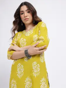 Anouk Rustic Ethnic Motifs Print Mirror Work & Embroidered Detail Floral Kurta
