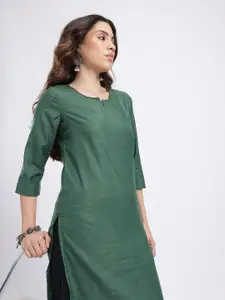 Anouk Rustic Notched Round Neck Self-Striped Kurta