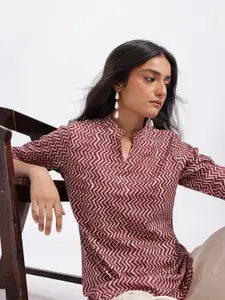 Anouk Rustic Chevron Printed Mandarin Collar Straight Kurti