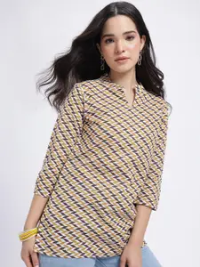 Anouk Rustic Geometric Print Mandarin Collar Straight Kurti