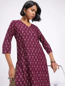 Anouk Rustic Paisley Foil Printed V-Neck Straight Kurta
