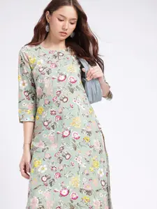 Anouk Rustic Keyhole Neck Floral Printed Straight Kurta