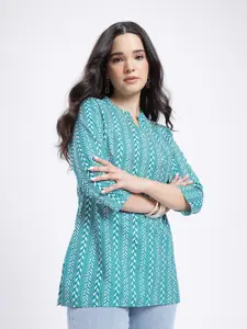 Anouk Rustic Striped Mandarin Collar Straight Kurti