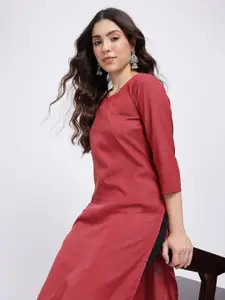 Anouk Rustic Notched Round Neck Self-Striped Kurta