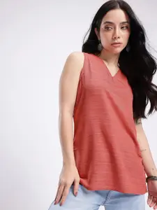 Anouk Rustic Woven Striped V-Neck Straight Kurti