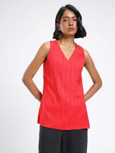 Anouk Rustic Woven Design Striped V-Neck Straight Sleeveless Kurti