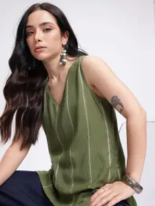 Anouk Rustic Woven Striped V-Neck Straight Kurti