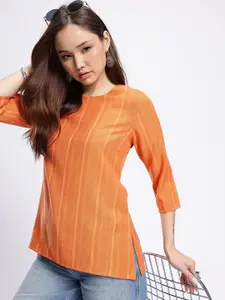 Anouk Rustic Woven Design Striped Straight Kurti