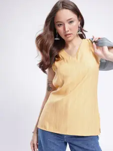 Anouk Rustic V-Neck Woven Design Striped Sleeveless Kurti