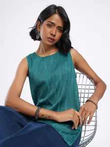 Anouk Rustic Woven Design Striped Straight Sleeveless Kurti