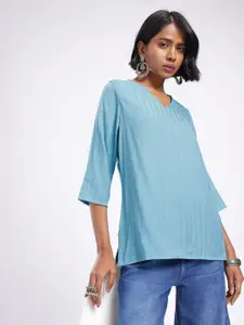 Anouk Rustic Woven Design Striped V-Neck Straight Kurti