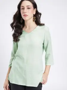 Anouk Rustic V-Neck Horizontal Striped Straight Kurti