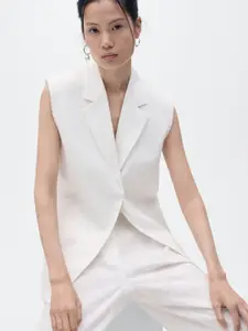 MANGO Single-Breasted Sleeveless Pure Linen Blazer With Adjustable Fastening