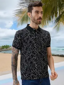 Status Quo  Abstract Printed Polo Collar Half Sleeves Regular Fit T-shirt