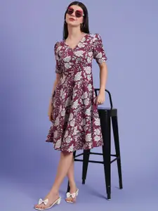 DHAKRE FASHION Floral Printed Cotton Fit & Flare Dress