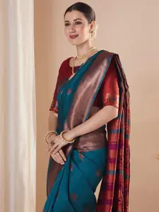 Saree mall Ethnic Motifs Zari Paithani Sarees With Unstitched Blouse Piece