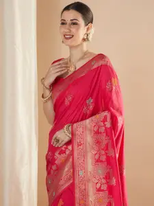 Saree mall Ethnic Motifs Zari Silk Blend Banarasi Sarees