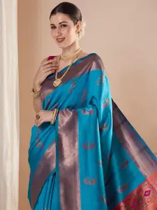 Saree mall Ethnic Motifs Zari Silk Blend Paithani Sarees
