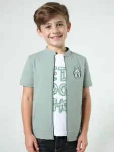 CHARCHIT Boys Typography Printed Zipper Cotton Jacket & T-shirt