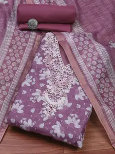 Biba Floral Printed Linen Zari Unstitched Dress Material