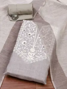 Biba Floral Embroidered Thread Work Pure Cotton Unstitched Dress Material