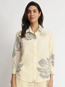 Pink Fort Floral Print Cotton Shirt Style Top