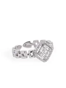 Luxevogue 925 Sterling Silver Rhodium Plated Princess Halo Baguette Diamond Ring