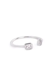 Luxevogue 925 Sterling Silver Rhodium Plated Adjustable Open-Ended Dual Stone Ring