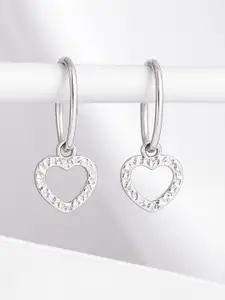 Zavya 92.5 Stainless Steel Pure Silver Heart Shaped Drop Earrings