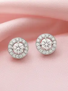 Zavya 92.5 Stainless Steel Pure Silver Cubic Zirconia Studded Geometric Studs Earrings