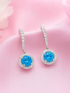 Zavya 92.5 Stainless Steel Pure Silver Cubic Zirconia Studded Contemporary Drop Earrings