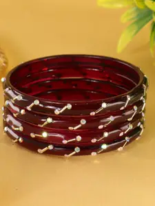 LAVAZZA Set Of 8 Zircon Diamond & Beads Work Glass Bangles