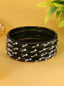 LAVAZZA Set Of 8 Zircon Diamond & Beads Work Glass Bangles