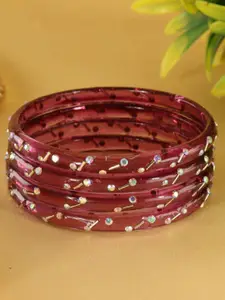 LAVAZZA Set Of 8 Zircon Diamond & Beads Work Glass Bangles