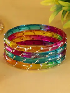 LAVAZZA Set Of 8 Zircon Diamond & Beads Work Glass Bangles