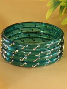 LAVAZZA Set Of 8 Zircon Diamond & Beads Work Glass Bangles