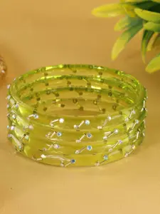 LAVAZZA Set Of 8 Zircon Diamond & Beads Work Glass Bangles