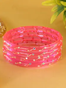 LAVAZZA Set Of 8 Zircon Diamond & Beads Work Glass Bangles