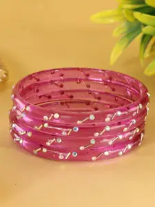 LAVAZZA Set Of 8 Zircon Diamond & Beads Work Glass Bangles