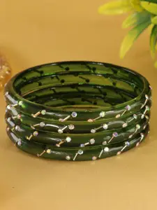LAVAZZASet Of 8 Zircon Diamond & Beads Work Glass Bangles