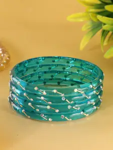 LAVAZZA Set Of 8 Zircon Diamond & Beads Work Glass Bangles