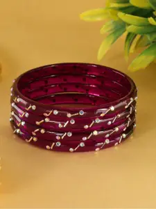 LAVAZZA Set Of 8 Zircon Diamond & Beads Work Glass Bangles
